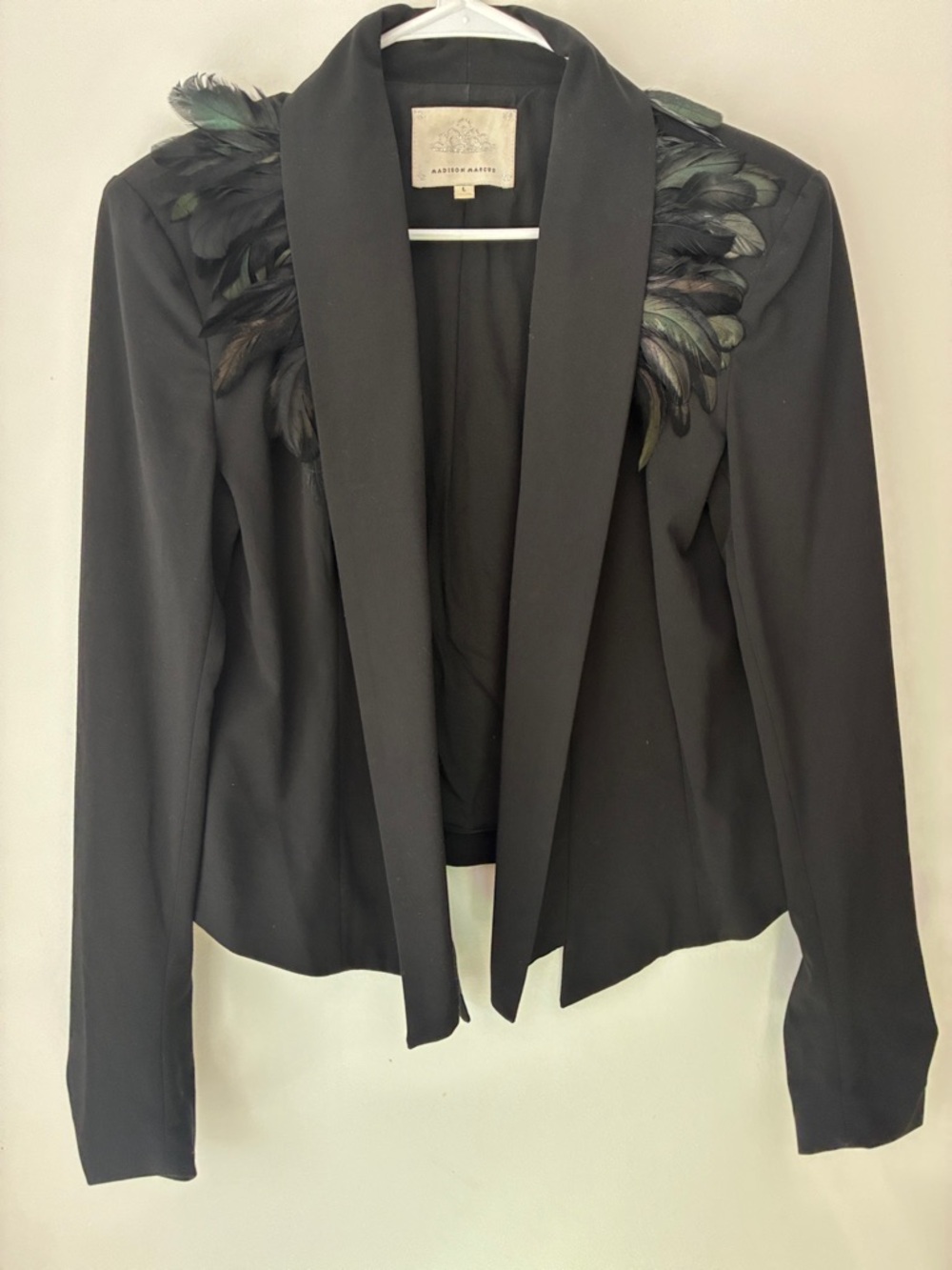 Madison Marcus Black Blazer with Feather Shoulder Detail